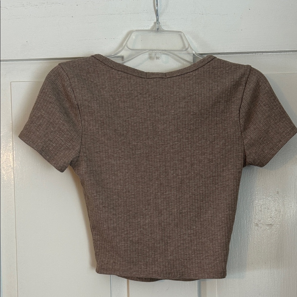 Bozzolo Womens Ribbed Crop Top Brown Small Fitted 3 Button Festival Concert - Picture 5 of 10